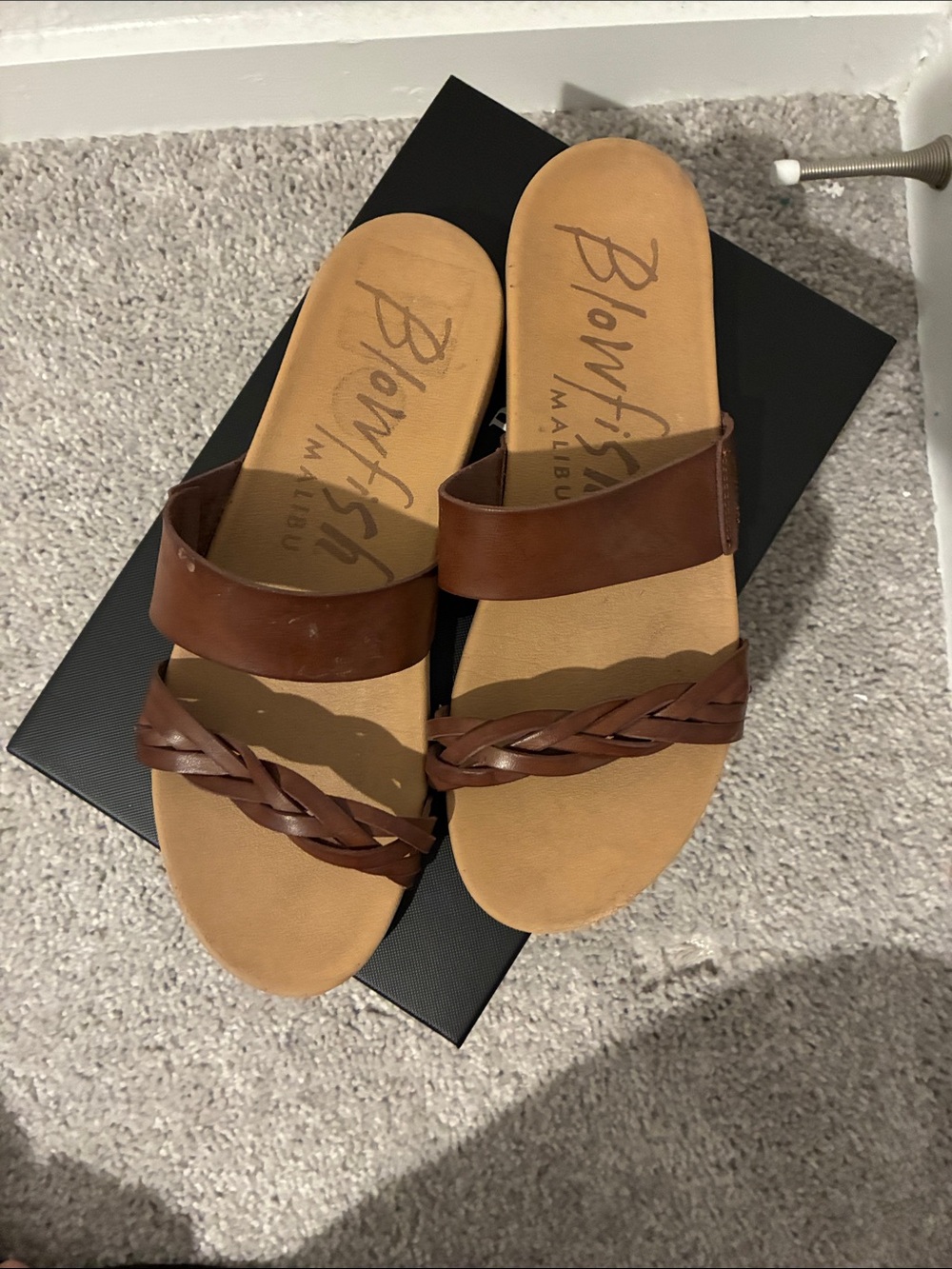 Blowfish Men’s Brown Braided Double-Strap Slide Sandals